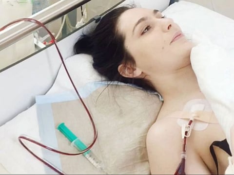 Kimberly undergoes plasmapheresis treatment. 