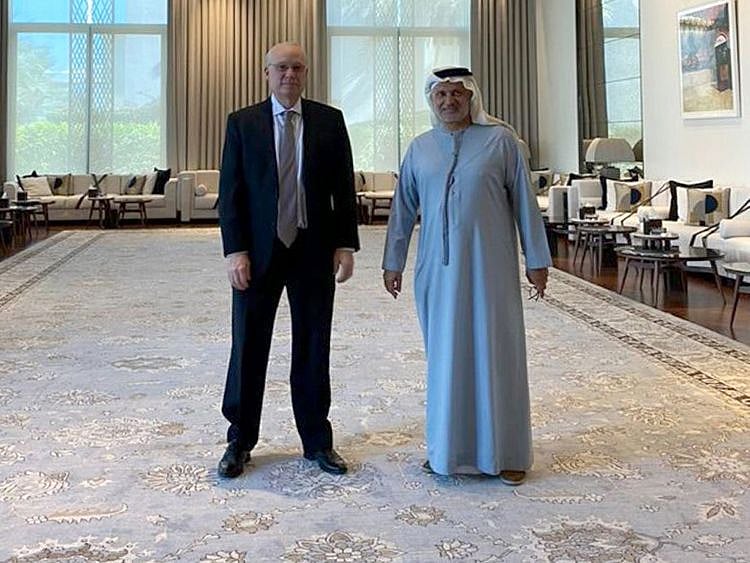  Dr Gargash during his meeting with Tim Lenderking in Abu Dhabi on Saturday.