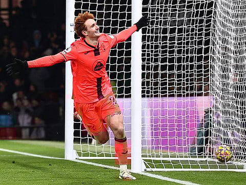 Norwich City’s US striker Josh Sargent celebrates scoring his team’s second goal against Watford.