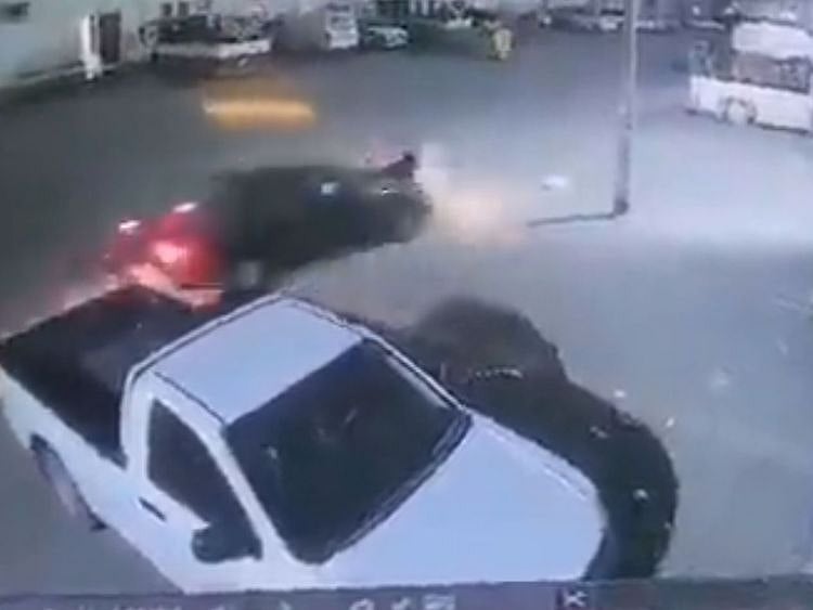 Screengrab from video shows culprits brutally crashing car into the victim as he walked home after prayers.