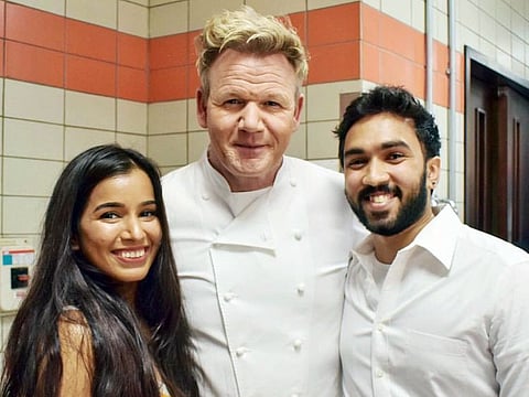 Pictured (left to right): Kimberly Dsouza, Chef Gordon Ramsay and Denver Britto