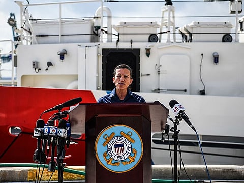 US Coast Guard Sector Miami Commander Captain Jo-Ann F. Burdian speaks during a press conference at the US Coast Guard Sector Miami in Miami, Florida, on January 27, 2022.