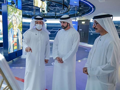 Sheikh Hamdan bin Mohammed during his visit to the DP World Pavilion at Expo 2020 Dubai on Friday. Sultan Ahmed Bin Sulayem Group Chairman and CEO of DP World briefed him on the occasion.