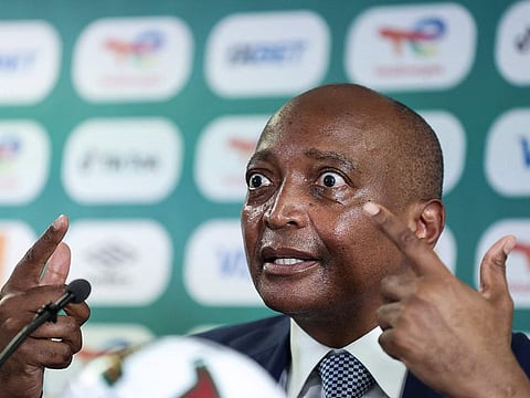 Confederation of African Football(CAF) President Patrice Motesepe speaks during a press conference on January 25, 2022 at Ahmadou Ahidjo stadium in Yaounde.