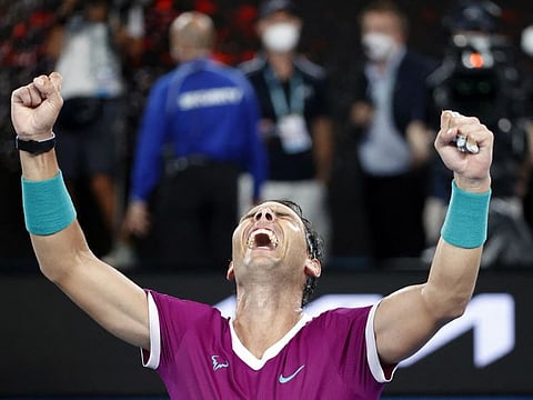 Spain's Rafael Nadal celebrates winning the final against Russia's Daniil Medvedev.