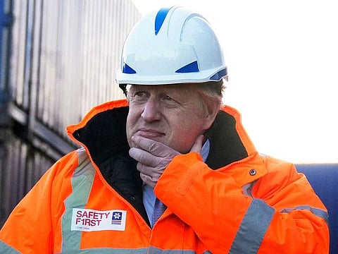 British Prime Minister Boris Johnson visits the Tilbury Docks in Tilbury on January 31, 2022. 