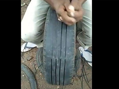  The video shows how used tyres are recycled and offered as new ones. Some illegal traders were seen hiding inside the tyres in an attempt to avoid arrest during the raids.