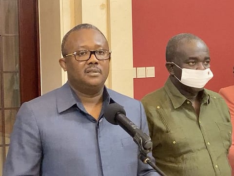 Guinea-Bissau's President Umaro Sissoco Embalo speaks to the media in Bissau, Guinea-Bissau, February 1, 2022.