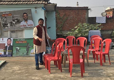 Rajeev Yadav, 35, General Secretary of Rihai Manch, poses at a makeshift office he has set up for his election campaign in Azamgarh, in the northern state of Uttar Pradesh, India December 19, 2021.