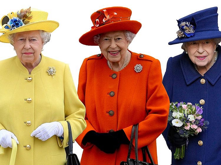 Queen Elizabeth II is shown wearing bright colours.  As the elder daughter of King George V’s second son, Elizabeth, now 95, was expected to live the life of a minor royal when she was born on April 21, 1926. Dogs and horses, a country house, a suitable match — a comfortable but uneventful life — seemed her future.