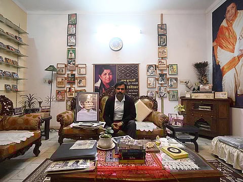 Gaurav Sharma, superfan of late Bollywood playback singer Lata Mangeshkar, at his home museum where he has meticulously catalogued thousands of compact discs, films and books featuring the singer, in Meerut.  