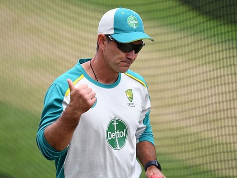 Australian coach Justin Langer gestures in the nets during a practice session during the Ashes series. Langer announced his surprise resignation from the Australian men's team on Saturday after failing to get the right contract extension.
