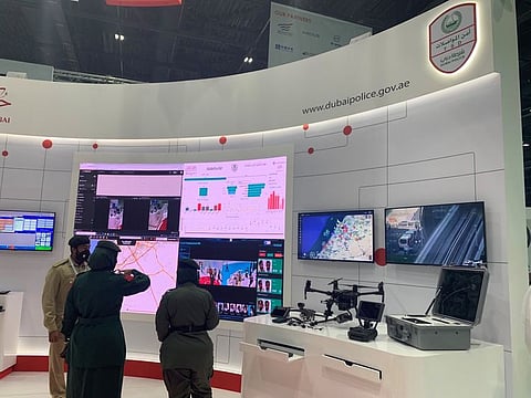 Dubai Police drones and other smart surveillance equipment on display at the MENA Transport Congress and Exhibition in Dubai today.  