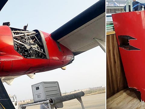 An Alliance Air ATR plane landed safely in Bhuj from Mumbai after a part of the engine cowling fell off during take-off on Wednesday.