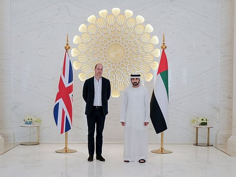 Sheikh Hamdan and Prince William during their meeting at the Expo 2020 Dubai on Thursday