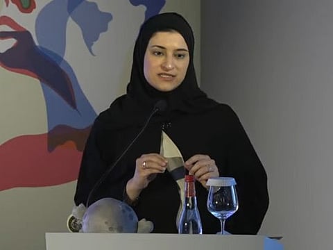 Sara Al Ameeri speaks during the discussion to mark the International Day of Science for Women and Girls, at Expo 2020 Dubai on Friday.  