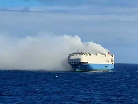 The ship 'Felicity Ace' is roughly the size of three football fields and was en route to a port in Davisville, Rhode Island, when a distress signal was issued due to a fire on one of its cargo decks.