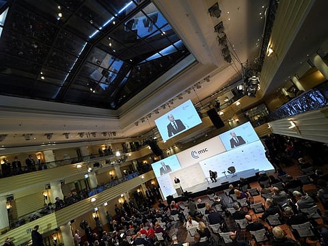 German Chancellor Olaf Scholz speaks during the annual Munich Security Conference on February 19, 2022.  