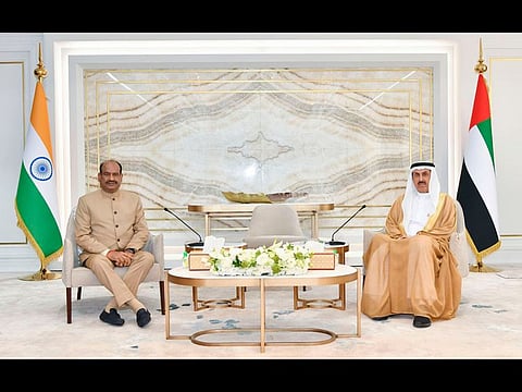 Saqr Ghobash, Speaker of the Federal National Council (FNC) with Om Birla, Speaker of India's Lok Sabha.