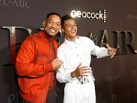 Will Smith and Jabari Banks attend the 'Bel-Air' premiere party on February 09, 2022 in Santa Monica, California.