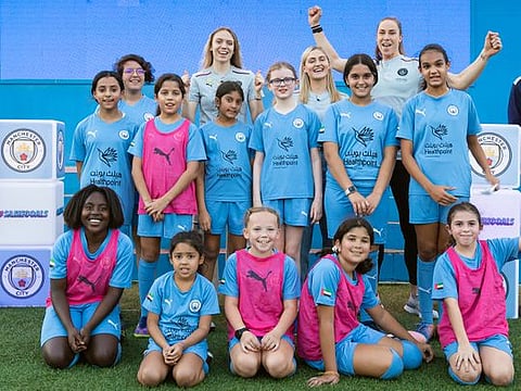 Manchester City's Karen Bardsley, Esme Morgan and Laura Coombs were at Dubai Expo 2020 engaging with young supporters as part of the #SameGoals initiative, an innovative and long-standing global campaign with the aim to get young women across the world involved in the game.