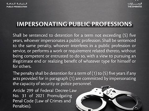 The notification issued by Public Prosecution, warning the public against impersonation. 