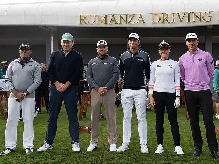 Nick Faldo with Rafa Cabrera Bello at Rumanza Golf & Country Club