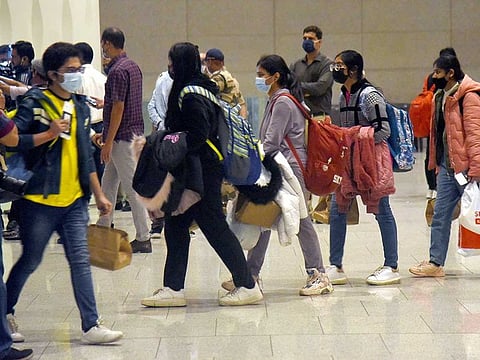 Indian students arrive at Chhatrapati Shivaji Maharaj International Airport in Mumbai, India, after being evacuated from Ukraine