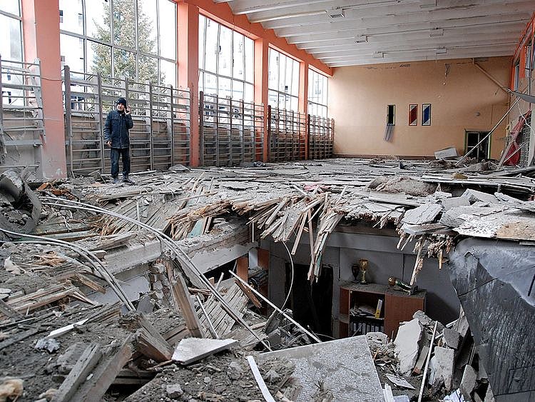 An interior view shows a sports centre destroyed by shelling during Ukraine-Russia conflict in Kharkiv on March 5, 2022. 