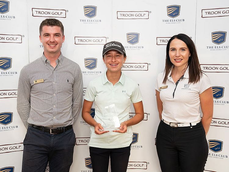 Ladies Open Champion Lara El Chaib with Els Club's Conor Rogers and Agnieszka Wesolowska