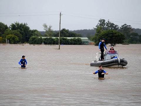 NSW Police Rescue are seen patrolling in floodwater at Windsor, north west of Sydney, Australia, March 3, 2022.