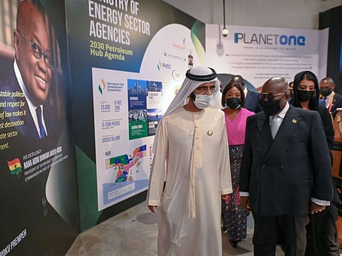 Sheikh Mohammed bin Rashid Al Maktoum and Nana Akufo-Addo at Ghana Pavilion at Expo 