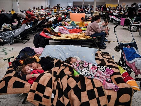 A temporary shelter hosting the Ukrainian refugees located in a former shopping centre near the city of Przemysl, on March 08, 2022. 