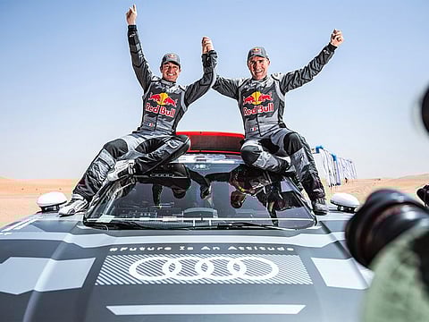Peterhansel partnered by Boulanger in his Audi RS Q e-tron arrived safely to the finish at Yas Marina Circuit, after a demanding five-day passage through the Al Dhafra dunes.