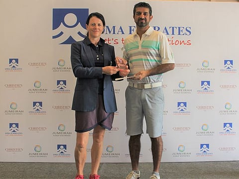Sheila McIlroy, Lady Captain and Omer Khan, winner of the OMA Emirates Medalford in association with Christie’s International Real Estate.