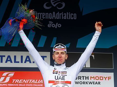 Tadej Pogacar claimed his fifth, and the team’s 15th victory of the season, with a crushing punch on the uphill finish on Stage 4 of Tirreno-Adriatico. 