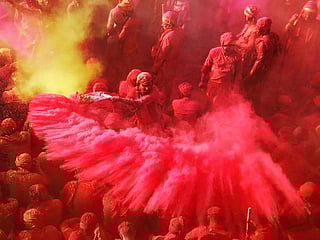 Look: Colourful Holi celebrations at Nandgaon village in Uttar Pradesh