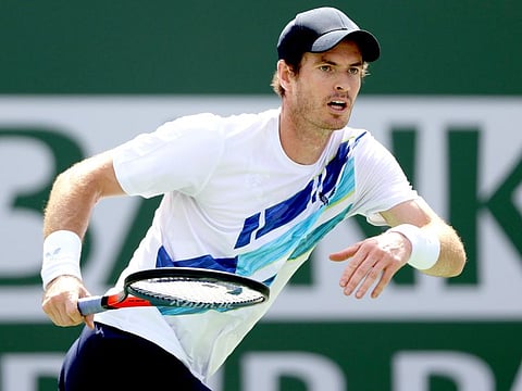 Andy Murray of Great Britain plays Alexander Bublik of Kazakhstan during the BNP Paribas Open at the Indian Wells Tennis Garden in Indian Wells, California. 