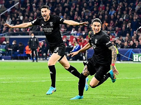 Benfica's Darwin Nunez celebrates scoring the crucial goal.