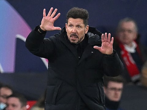 Atletico Madrid's Argentine coach Diego Simeone during the victory over Manchester United.