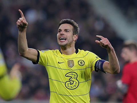 Chelsea's Cesar Azpilicueta celebrates scoring their second goal.