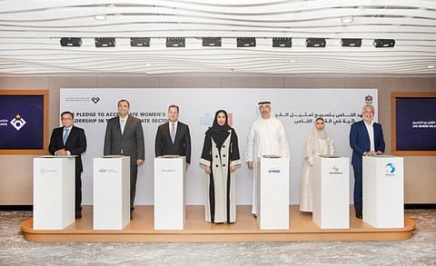  Mona Al Marri, Vice President of the UAE Gender Balance Council with representatives of six additional local and multinational companies which joined the Sustainable Development Goals in Dubai.