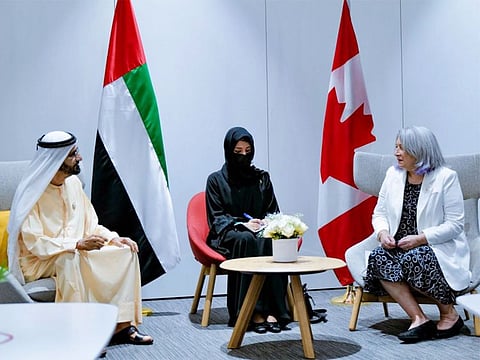 During the meeting, which took place at the Canadian pavilion at Expo 2020 Dubai, His Highness discussed with the Governor General of Canada ways to expand bilateral relations and promote greater business, trade and investment cooperation in various sectors.