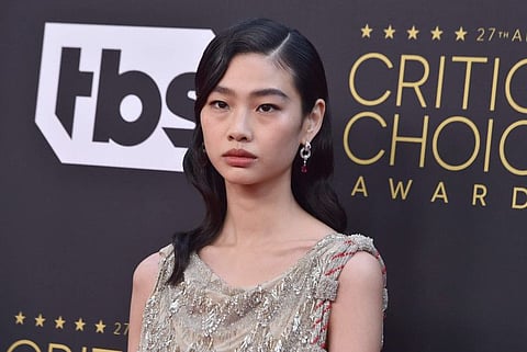 Hoyeon Jung arrives at the 27th annual Critics Choice Awards on Sunday, March 13, 2022, at the Fairmont Century Plaza Hotel in Los Angeles.