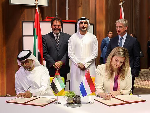 Suhail Mohammed Al Mazrouei, UAE Minister for Energy and Infrastructure and Liesje Schreinemacher, Dutch Minister for Foreign Trade and Development Cooperation.