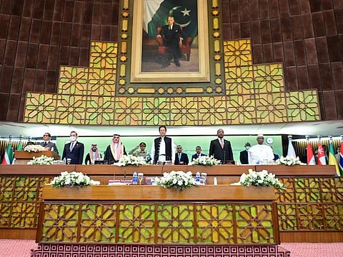 Pakistan Prime Minister Imran Khan delivered the keynote address at the 48th session of the OIC foreign ministers’ summit in Islamabad on March 22, 2022. 