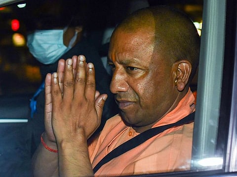 Uttar Pradesh CM Yogi Adityanath greets his supporters 