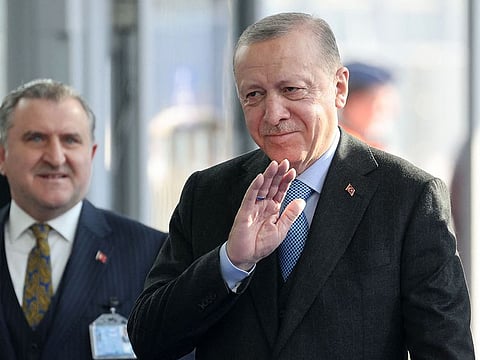 Turkey's President Recep Tayyip Erdogan arrives ahead of an extraordinary NATO summit at NATO Headquarters in Brussels on March 24, 2022