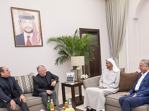 Mohamed bin Zayed in a meeting with leaders in Aqaba, Jordan.