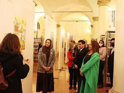 Bodour Al Qasimi with Ahmed Al Ameri, Sharjah Book Authority chairman, during the inauguration 